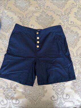 Navy Women's Bermuda Shorts with Gold Button Detail
